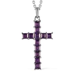 Bolivian Amethyst 1.75 ctw Cross Pendant Necklace in Stainless Steel 20 Inches