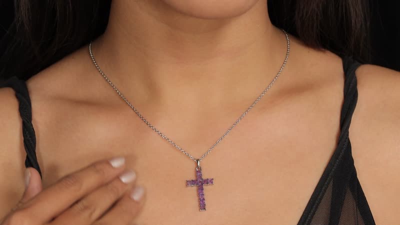 1.90 ctw Bolivian Amethyst Cross Pendant Necklace 20 Inches in Stainless Steel