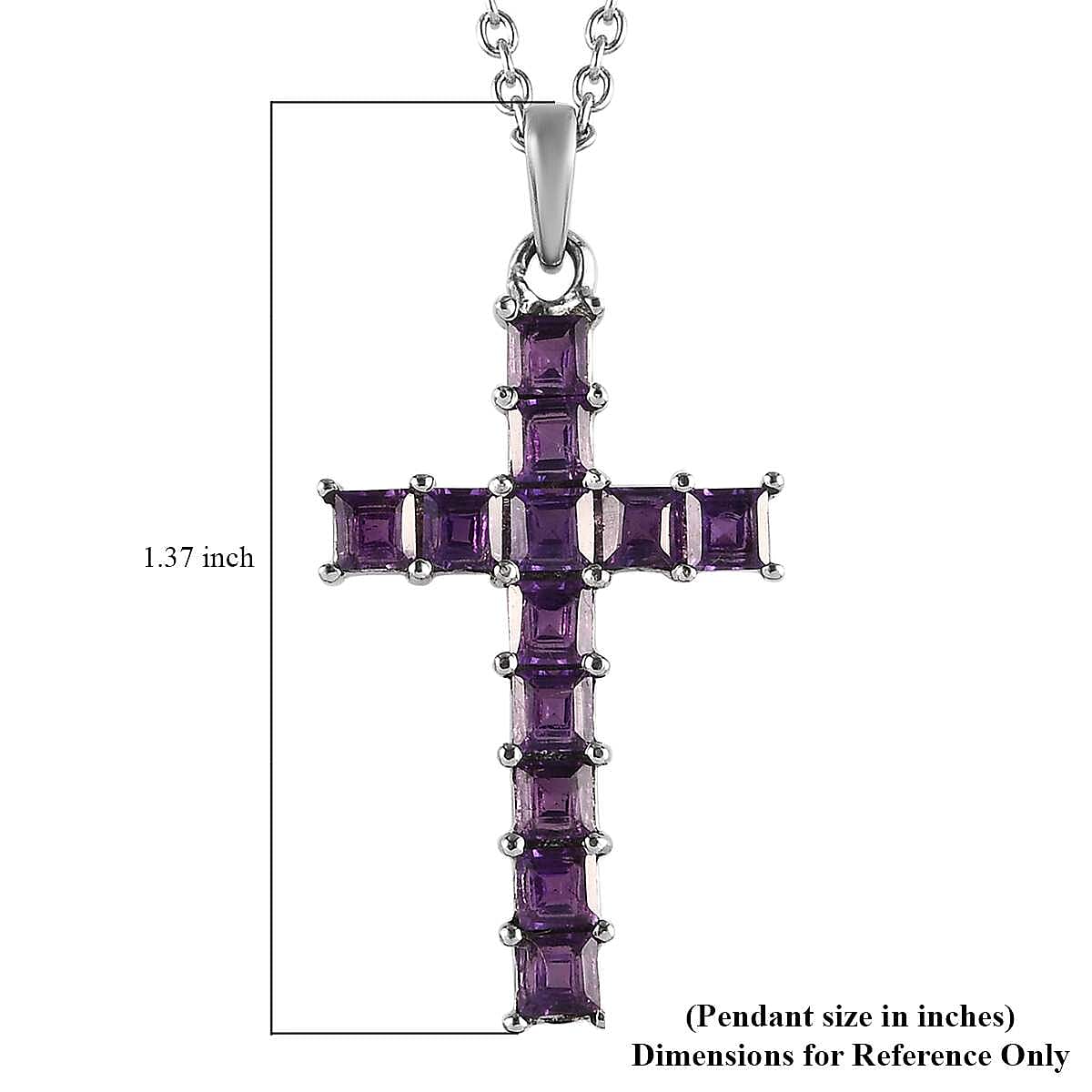 Bolivian Amethyst 1.75 ctw Cross Pendant Necklace in Stainless Steel 20 Inches