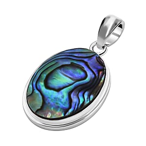 Abalone Shell Solitaire Pendant, Abalone Shell Pendant, Sterling Silver Pendant without Chain
