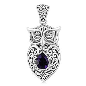 Bali Legacy Amethyst 2.35 ctw Owl Pendant without in Sterling Silver