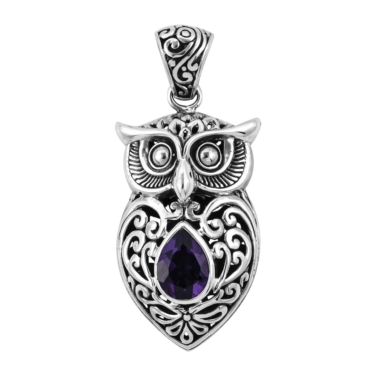 Bali Legacy Amethyst Owl Pendant in Sterling Silver 2.35 ctw  image number 0