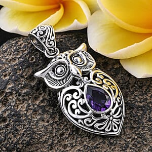 Bali Legacy Amethyst 2.35 ctw Owl Pendant without in Sterling Silver