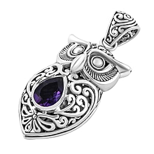 Bali Legacy Amethyst 2.35 ctw Owl Pendant without in Sterling Silver