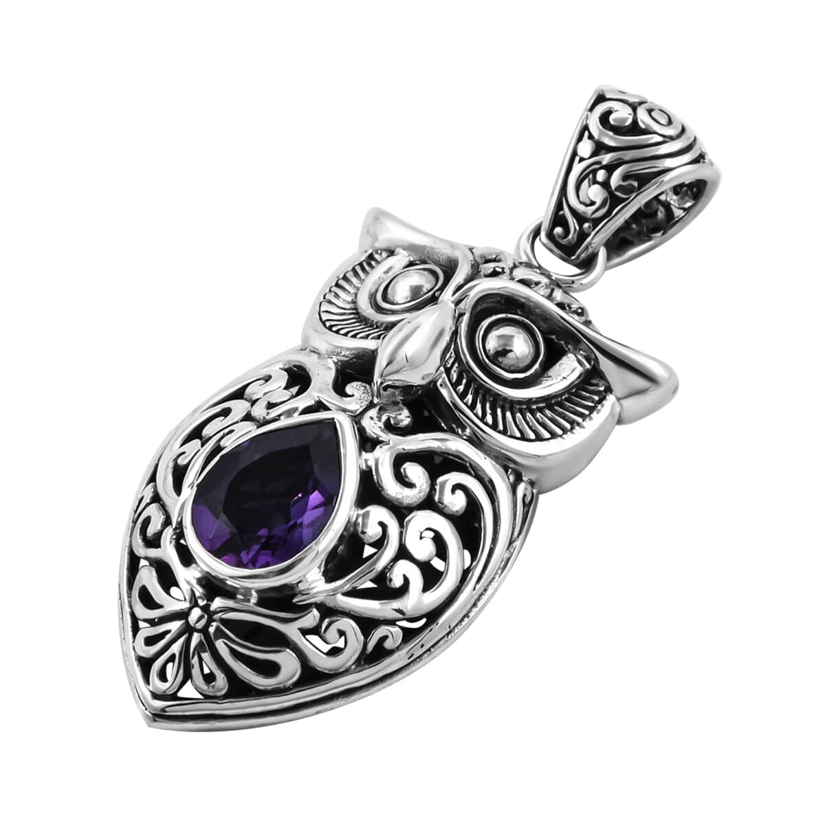 Bali Legacy Amethyst Owl Pendant in Sterling Silver 2.35 ctw  image number 3