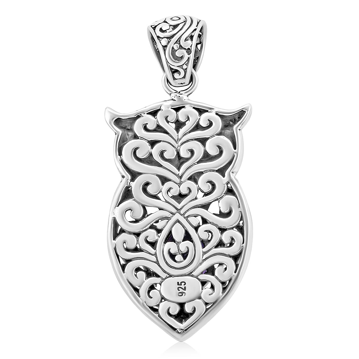 Bali Legacy Amethyst 2.35 ctw Owl Pendant without in Sterling Silver