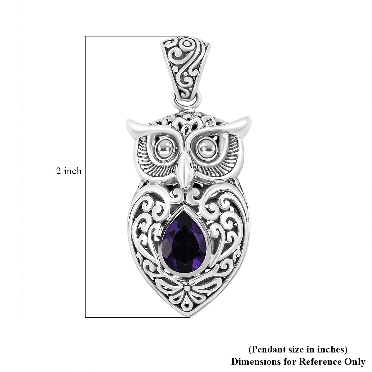 Bali Legacy Amethyst 2.35 ctw Owl Pendant without in Sterling Silver