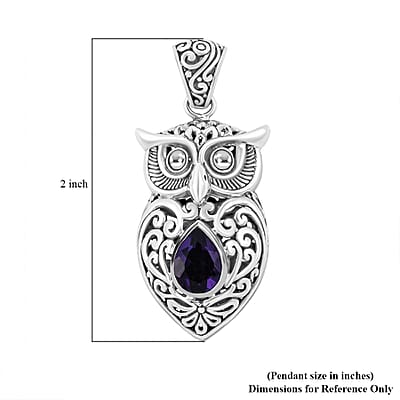 Bali Legacy Amethyst 2.35 ctw Owl Pendant without in Sterling Silver