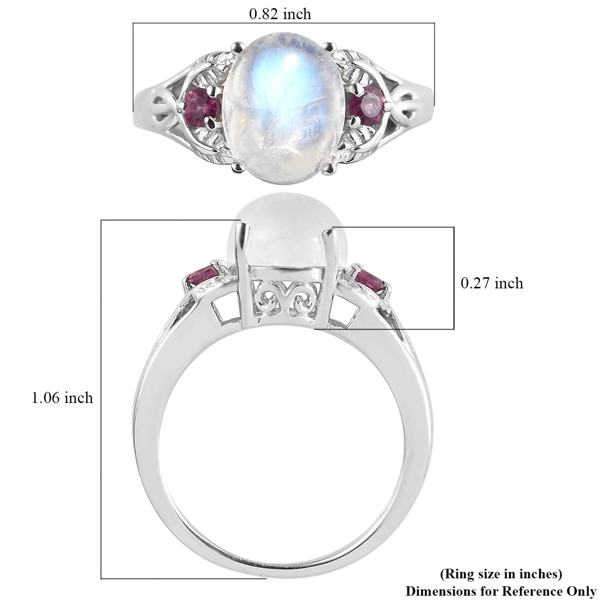 Rainbow Moonstone and Orissa Rhodolite Garnet Ring in Platinum Over Sterling Silver 3.10 ctw image number 7