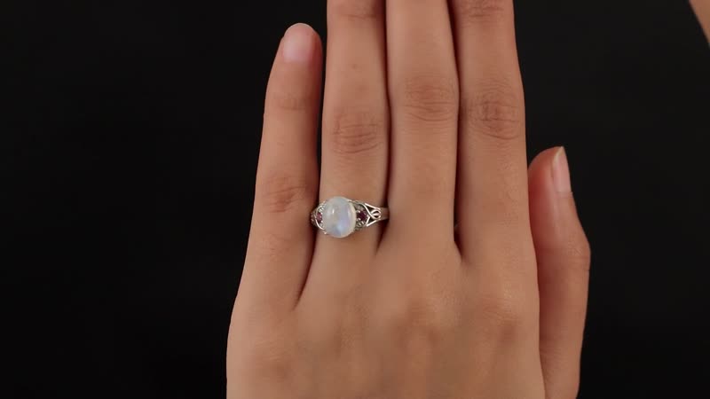 Rainbow Moonstone and Orissa Rhodolite Garnet Ring in Platinum Over Sterling Silver 3.10 ctw