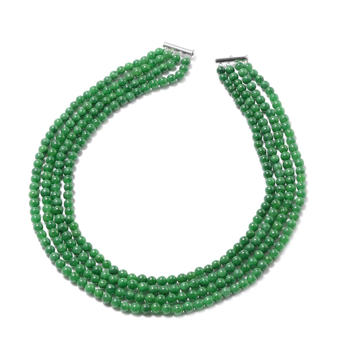 Green Jade Beaded Multi Strand Necklace 18 Inches in Sterling Silver 583 ctw image number 0