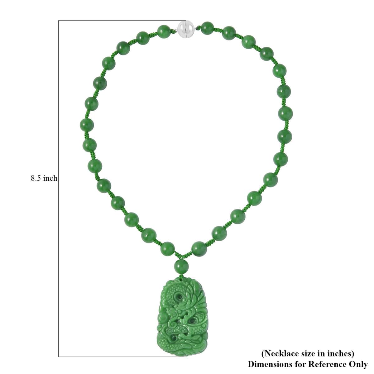 Green Jade (D) Dragon Carved Pendant with Beaded Necklace 18 Inches in Sterling  Silver 553.50 ctw image number 4
