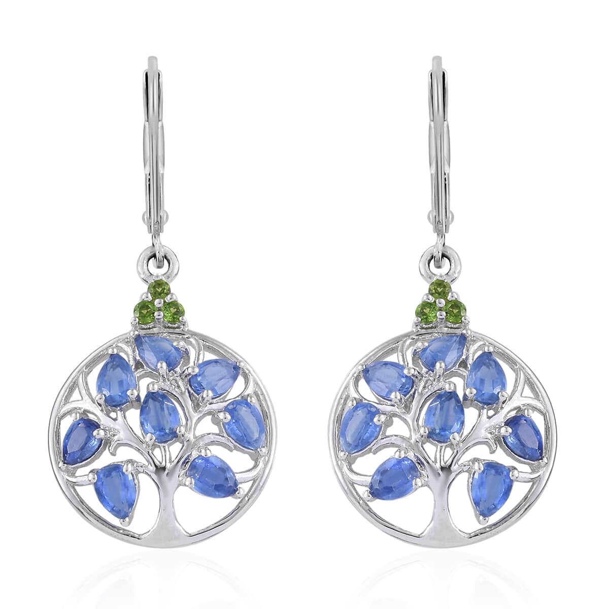 Kashmir Blue Kyanite and Natural Chrome Diopside Tree Drop Earrings in Platinum Over Sterling Silver 3.35 ctw image number 0
