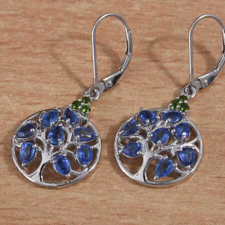 Kashmir Blue Kyanite and Natural Chrome Diopside Tree Drop Earrings in Platinum Over Sterling Silver 3.35 ctw image number 1