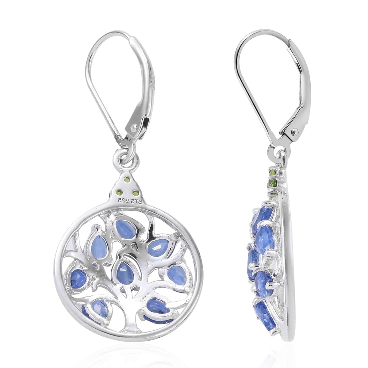 Kashmir Blue Kyanite and Natural Chrome Diopside Tree Drop Earrings in Platinum Over Sterling Silver 3.35 ctw image number 3