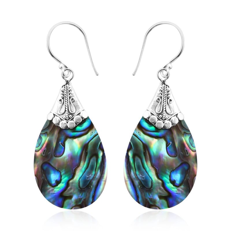 Abalone Shell Dangle Earrings in Sterling Silver, Drop Silver Earrings, Beach Fashion Jewelry