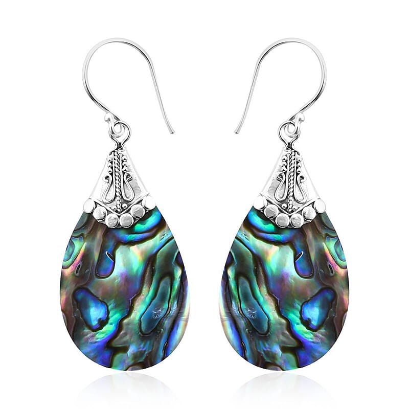 Abalone Shell Dangle Earrings in Sterling Silver, Drop Silver Earrings, Beach Fashion Jewelry