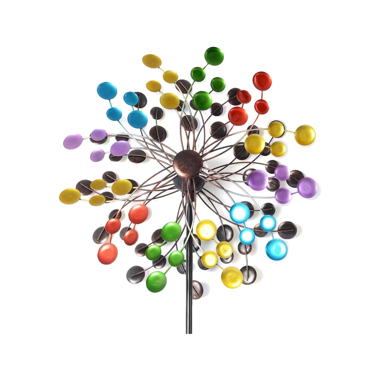 Hand Painted Multi Color Circles Solar LED Wind Spinner -Adjustable Height up to 70 Inches image number 7