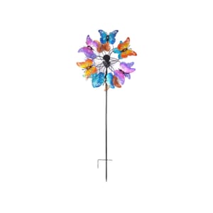 Hand Painted Multi Color Butterfly Solar LED Wind Spinner -Adjustable Height up to 70 Inches