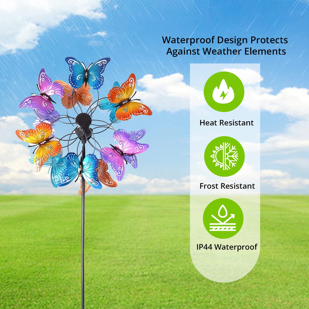 Hand Painted Multi Color Butterfly Solar LED Wind Spinner -Adjustable Height up to 70 Inches image number 3