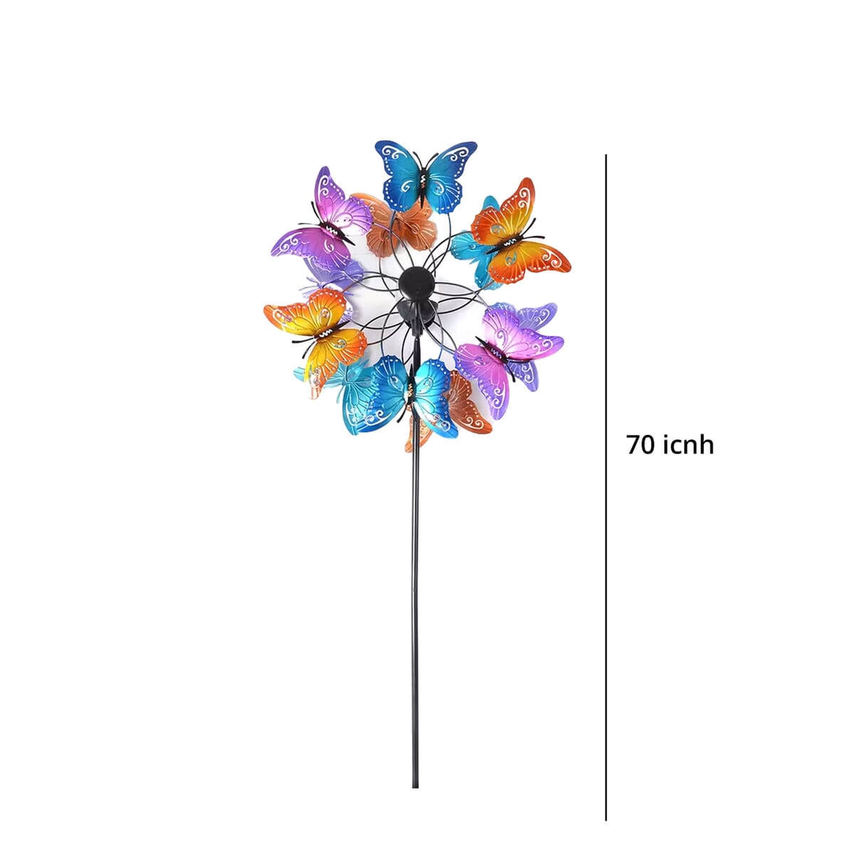 Hand Painted Multi Color Butterfly Solar LED Wind Spinner -Adjustable Height up to 70 Inches image number 6