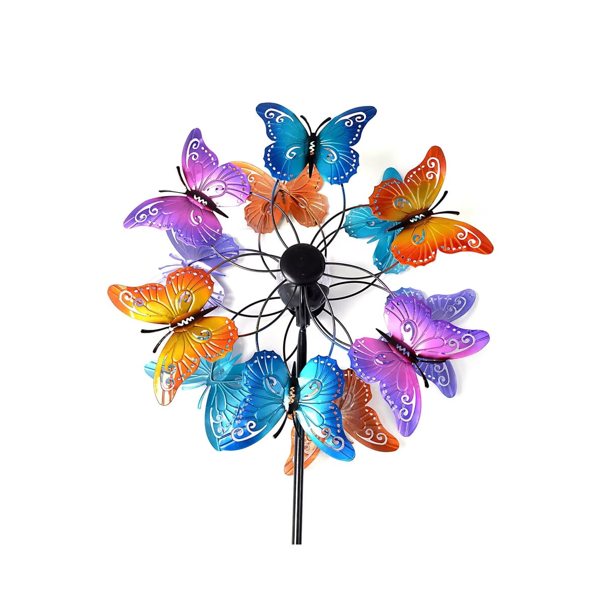 Hand Painted Multi Color Butterfly Solar LED Wind Spinner -Adjustable Height up to 70 Inches image number 7