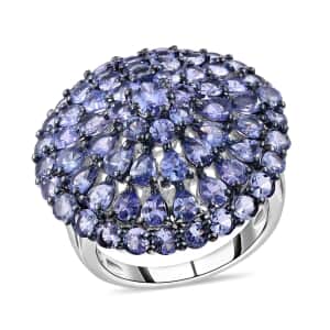 Tanzanite 8.80 ctw Ring in Rhodium and Platinum Over Sterling Silver, Tanzanite Cluster Ring, Floral Ring, Silver Ring, Wedding Ring For Her (Size 10.0)