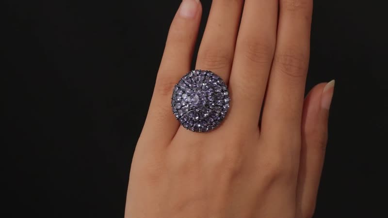 Tanzanite Ring in Rhodium and Platinum Over Sterling Silver ,Tanzanite Cluster Ring, Floral Ring, Silver Ring,Wedding Ring For Her 8.10 ctw (Size 10)