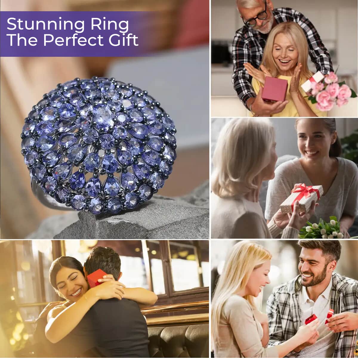 Tanzanite Ring in Rhodium and Platinum Over Sterling Silver, Tanzanite Cluster Ring, Floral Ring, Silver Ring, Wedding Ring For Her 8.80 ctw (Size 10.0) image number 3