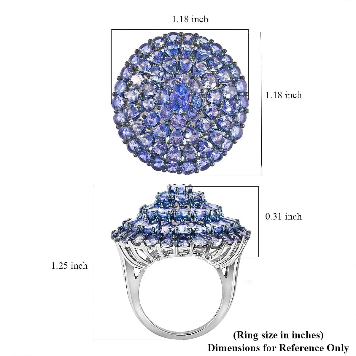 Tanzanite Ring in Rhodium and Platinum Over Sterling Silver, Tanzanite Cluster Ring, Floral Ring, Silver Ring, Wedding Ring For Her 8.80 ctw (Size 10.0) image number 6