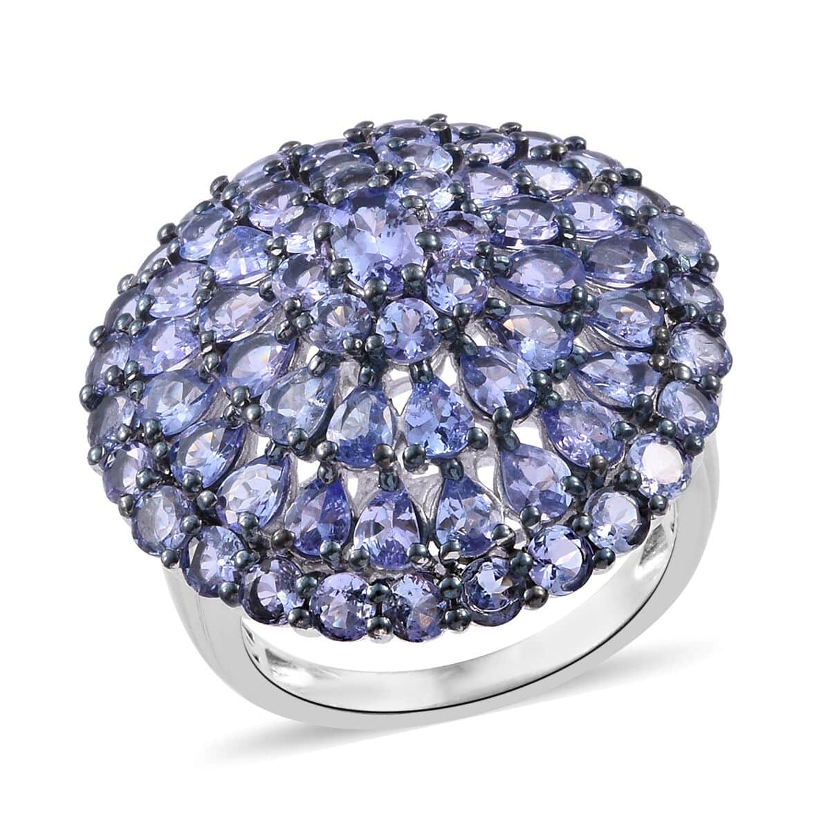Tanzanite 8.80 ctw Ring in Rhodium and Platinum Over Sterling Silver, Tanzanite Cluster Ring, Floral Ring, Silver Ring, Wedding Ring For Her (Size 6.0) image number 0
