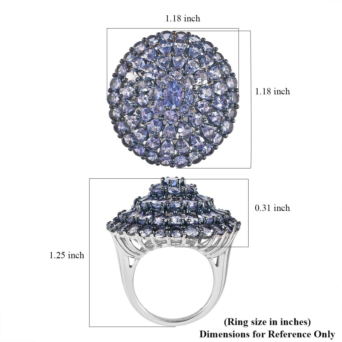 Tanzanite 8.80 ctw Ring in Rhodium and Platinum Over Sterling Silver, Tanzanite Cluster Ring, Floral Ring, Silver Ring, Wedding Ring For Her (Size 6.0) image number 5