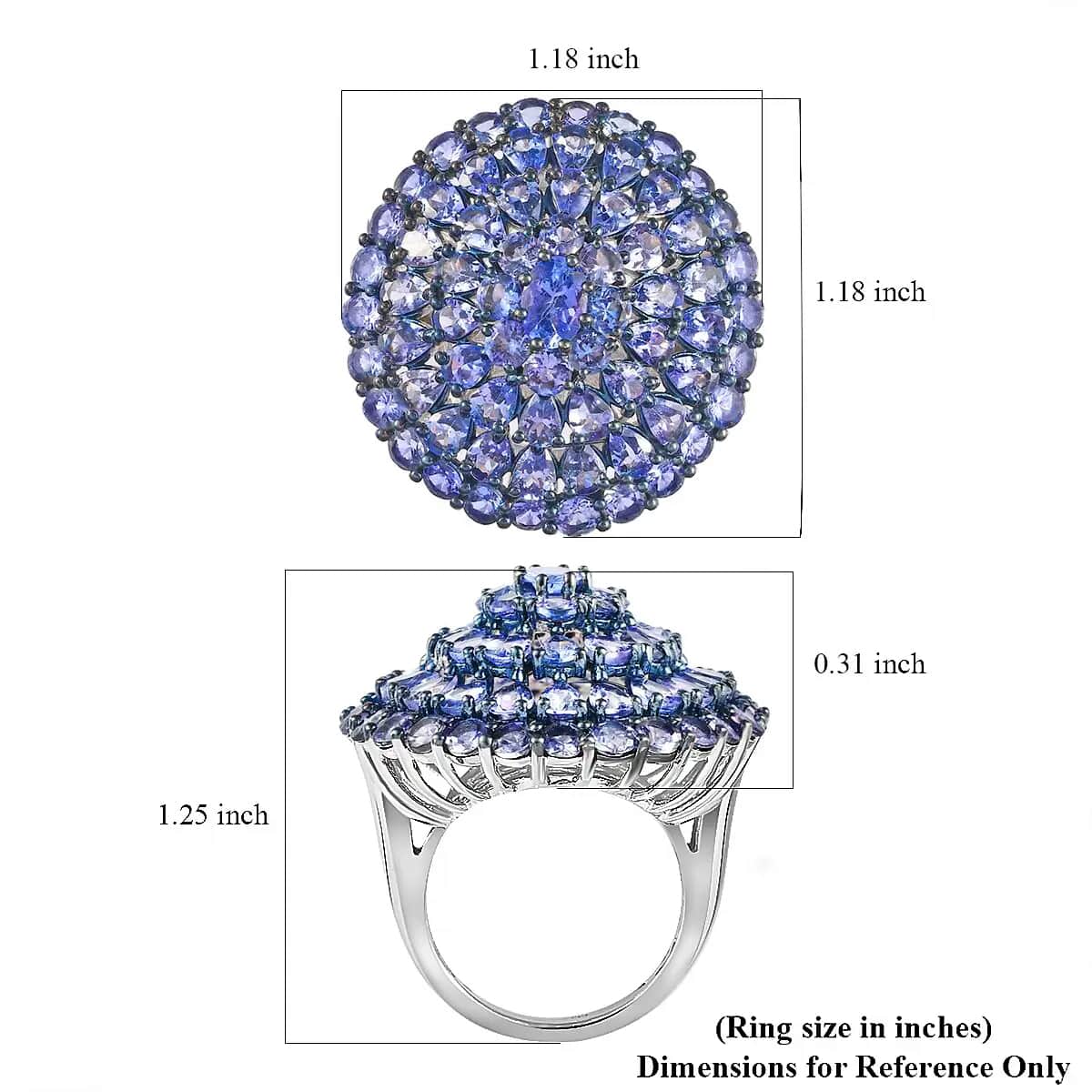 Tanzanite 8.80 ctw Ring in Rhodium and Platinum Over Sterling Silver, Tanzanite Cluster Ring, Floral Ring, Silver Ring, Wedding Ring For Her (Size 6.0) image number 6