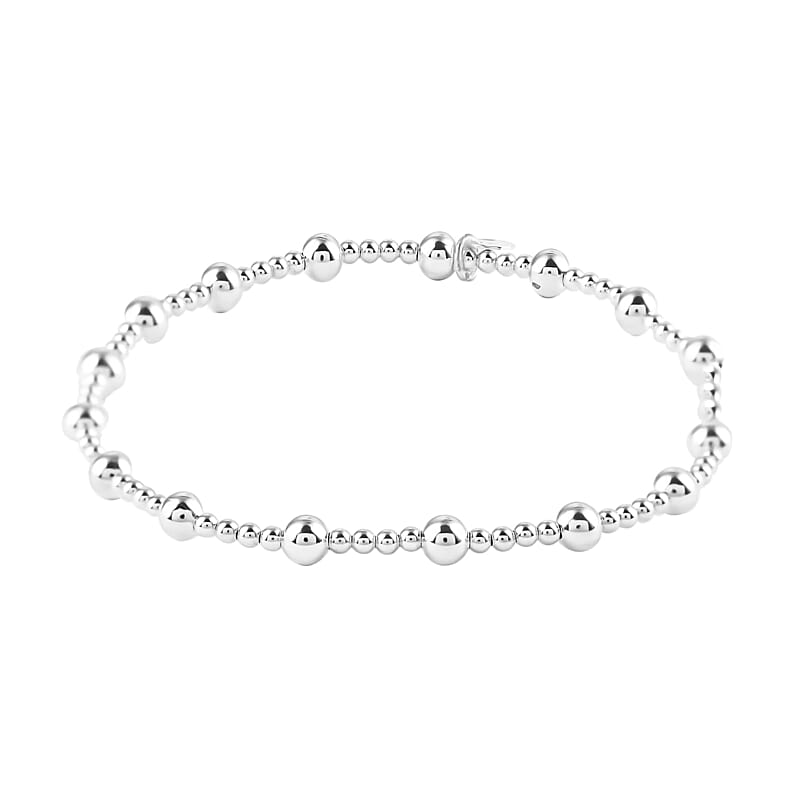 Station Beaded Stretch Bracelet in Sterling Silver 3.50 Grams
