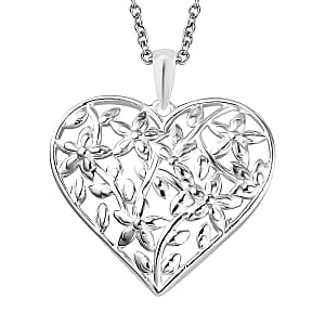 Sterling Silver Heart Pendant with Stainless Steel Necklace 20 Inches