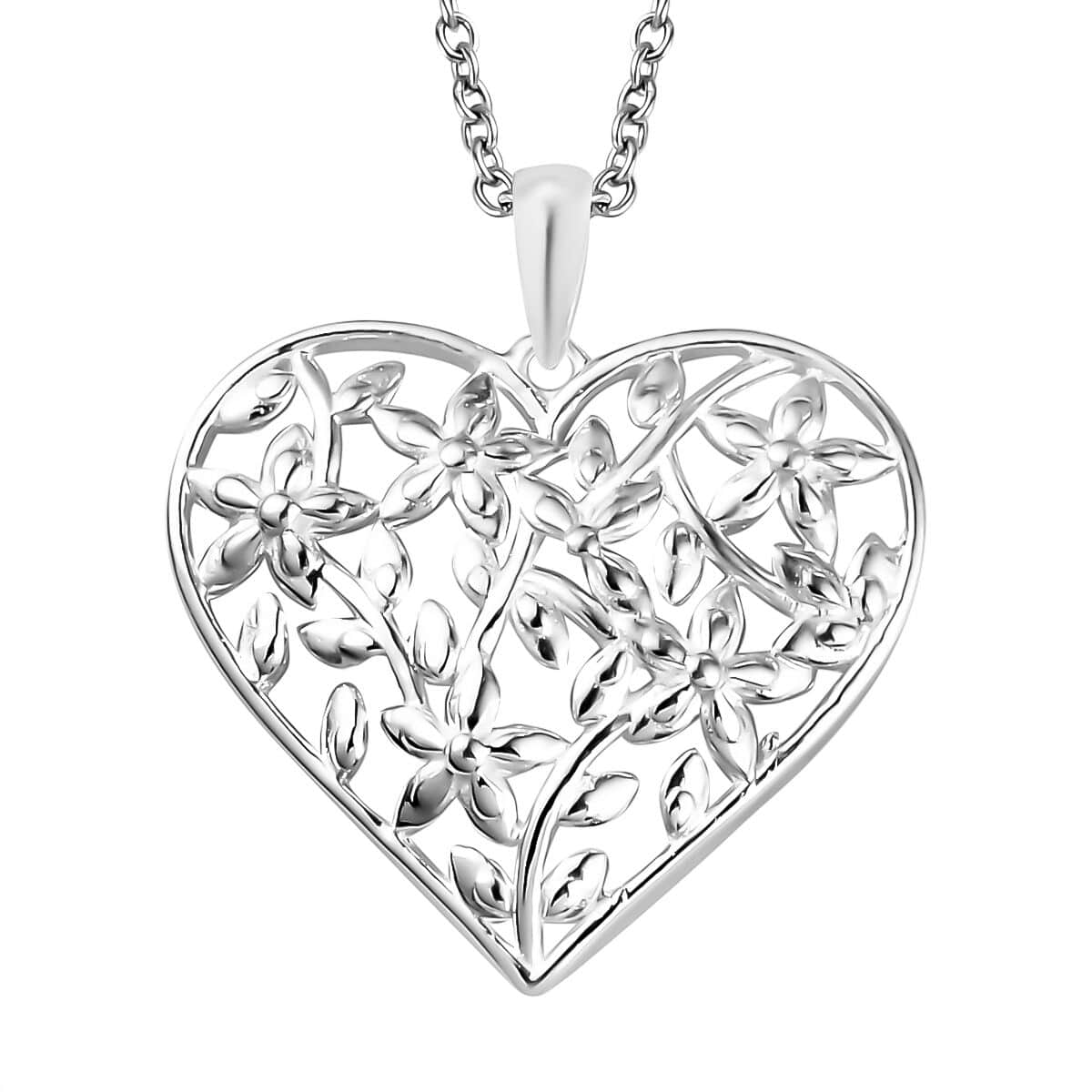 Sterling Silver Heart Pendant with Stainless Steel Necklace 20 Inches image number 0