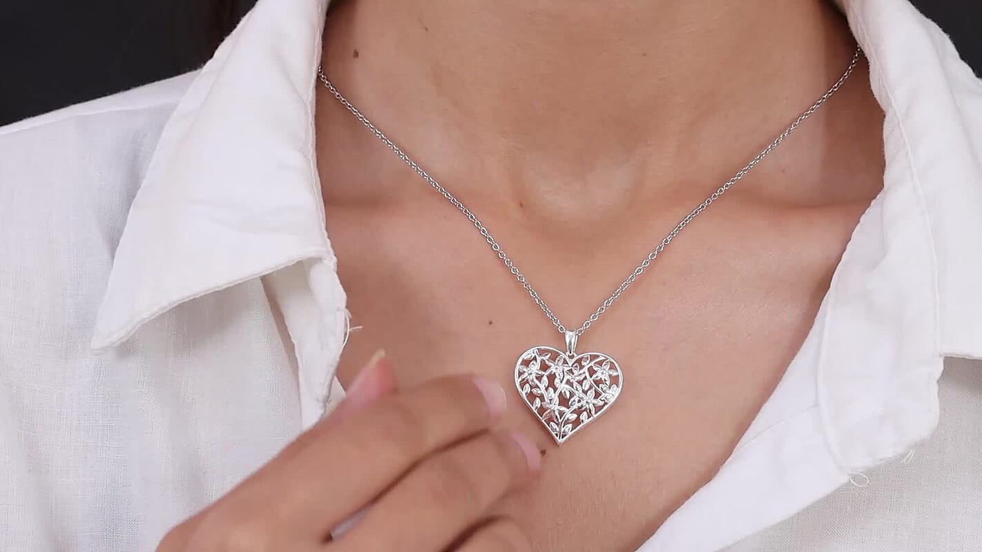 Heart Pendant Necklace in Sterling Silver and Stainless Steel 20 Inch