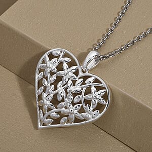 Sterling Silver Heart Pendant with Stainless Steel Necklace 20 Inches