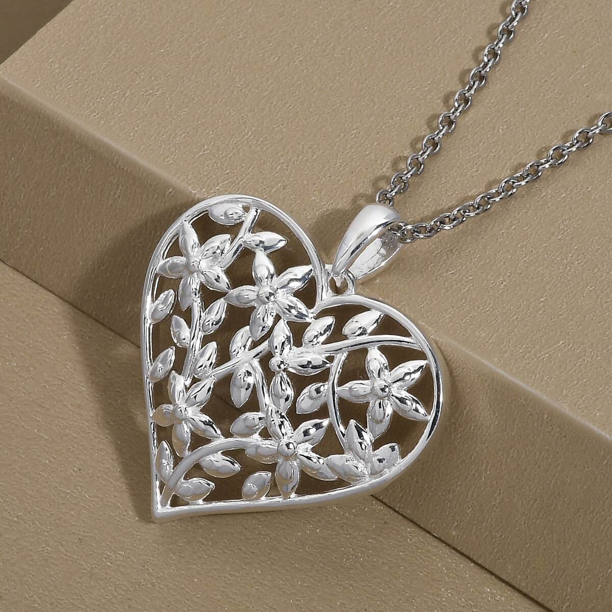 Sterling Silver Heart Pendant with Stainless Steel Necklace 20 Inches image number 3