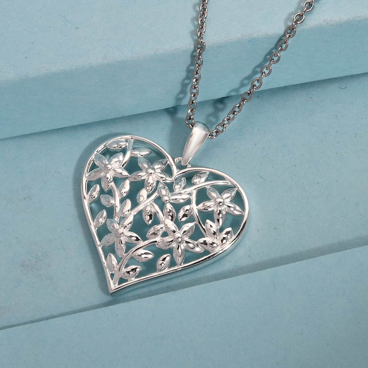 Sterling Silver Heart Pendant with Stainless Steel Necklace 20 Inches image number 4