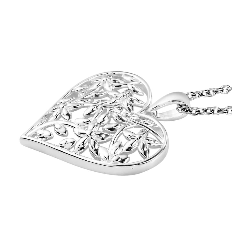 Sterling Silver Heart Pendant with Stainless Steel Necklace 20 Inches