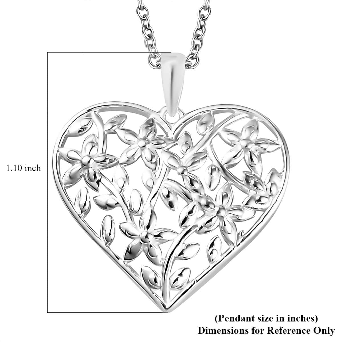 Sterling Silver Heart Pendant with Stainless Steel Necklace 20 Inches image number 8