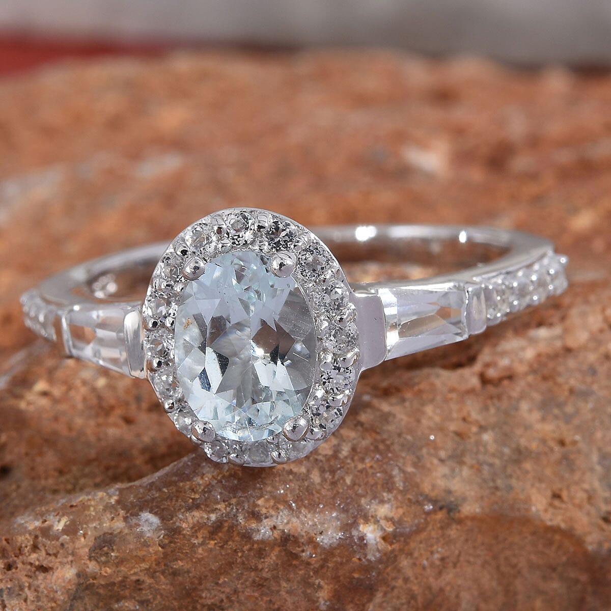 Espirito Santo Aquamarine and White Topaz Ring in Platinum Over Sterling Silver (Size 9.0) 2.10 ctw image number 1