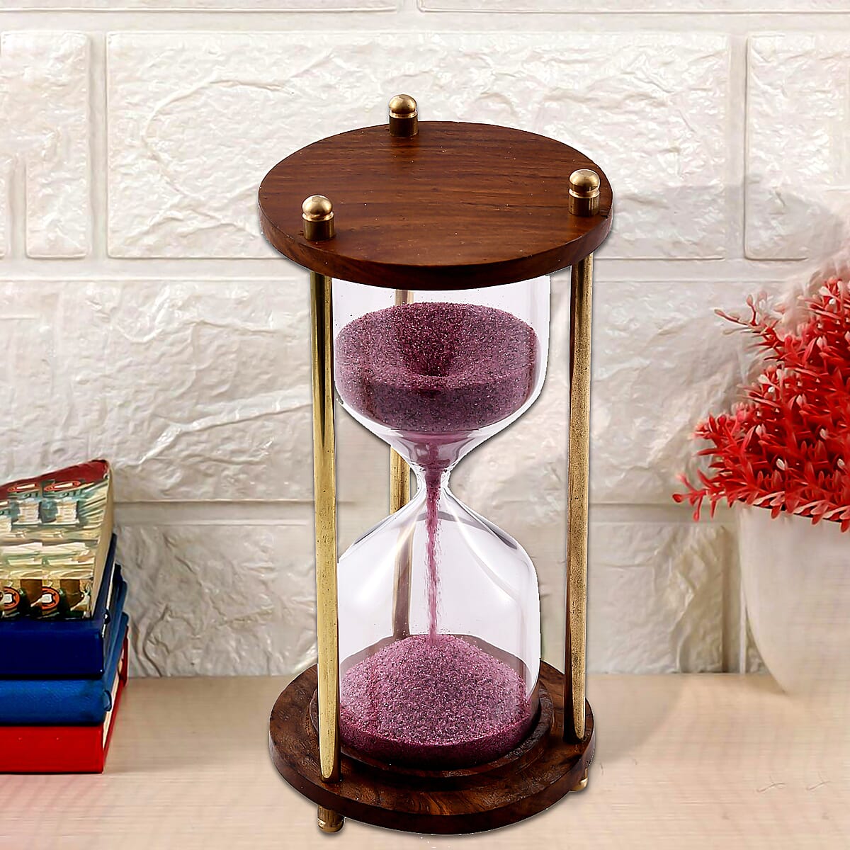 Value Buy Handcrafted Purple Sand Wooden Hourglass (5.5 in) (2 min) image number 1