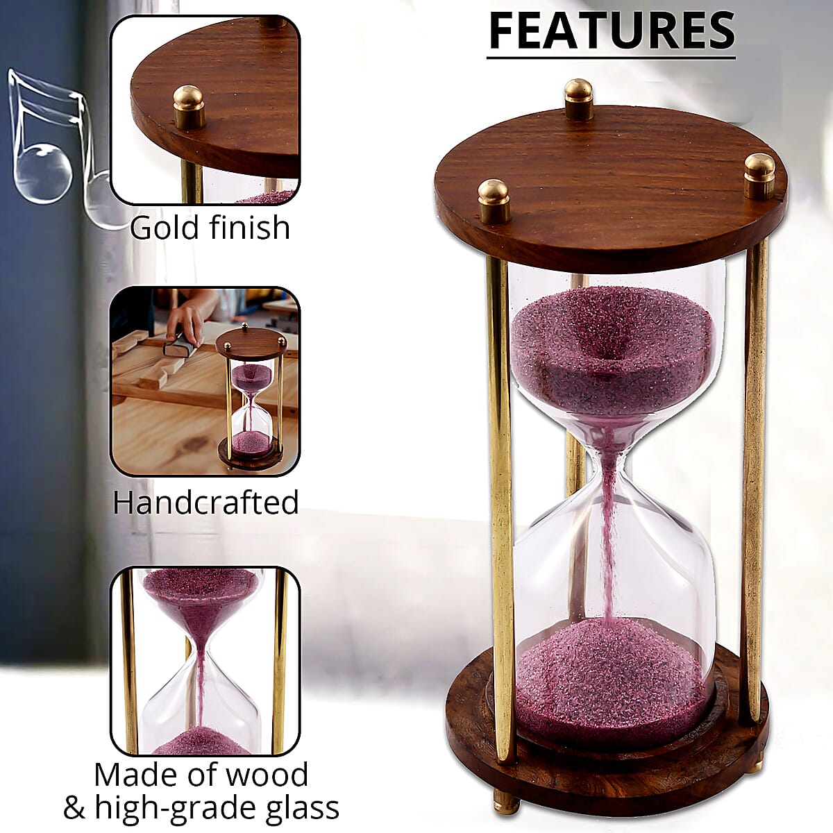 Value Buy Handcrafted Purple Sand Wooden Hourglass (5.5 in) (2 min) image number 2