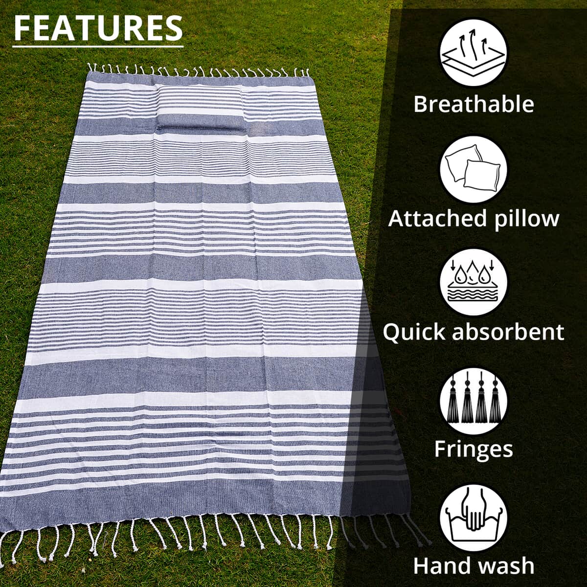 Denim Beach Pillow Towel with Fringes (Cotton) image number 2