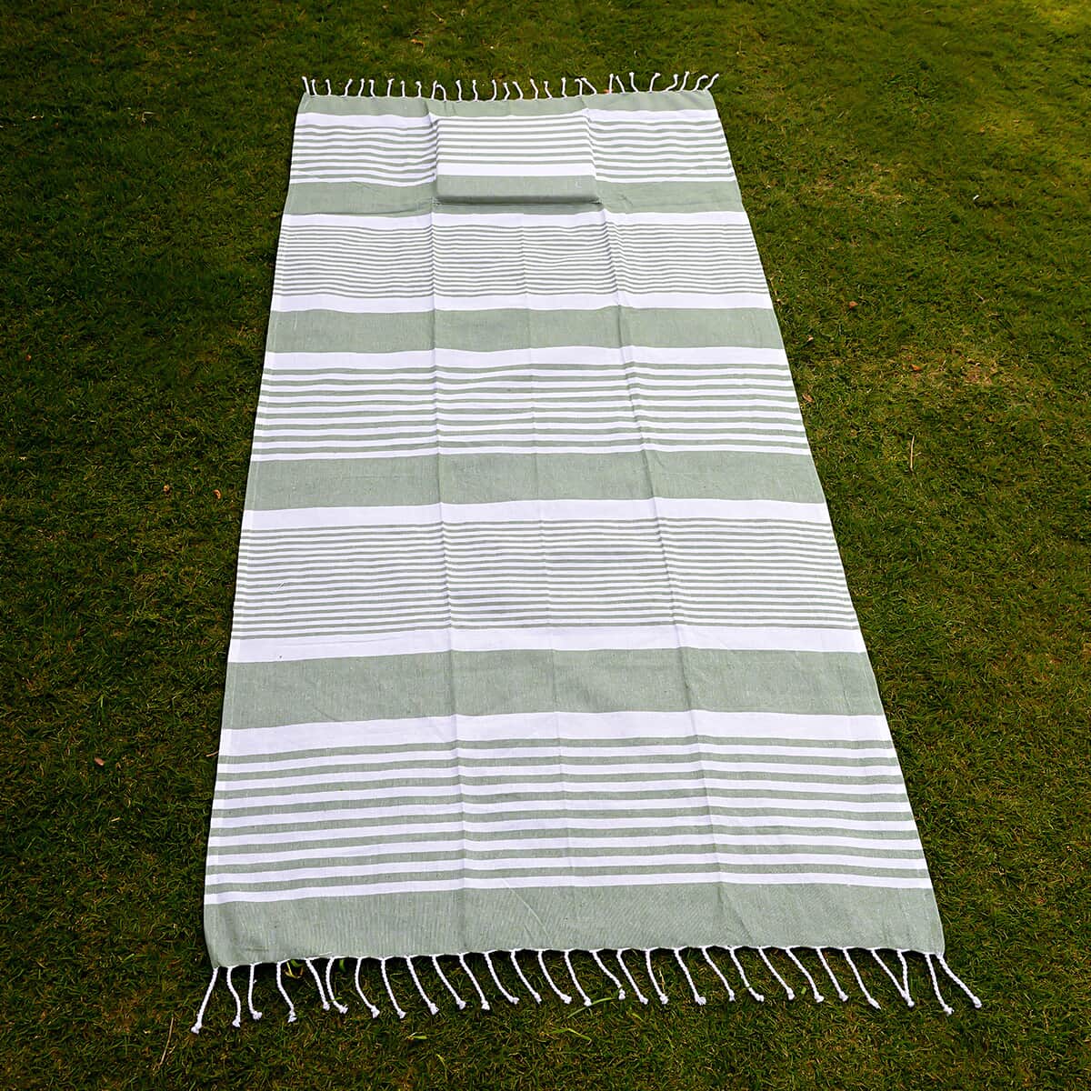 Sage Beach Pillow Towel with Fringes (Cotton) image number 5