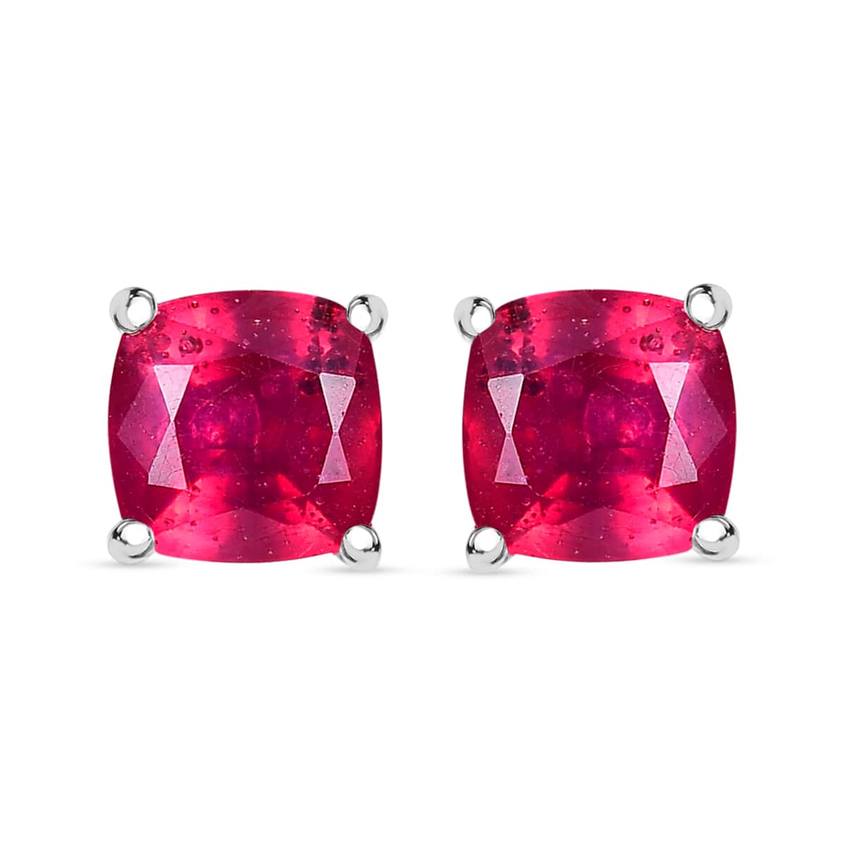African Ruby (FF) Solitaire Stud Earrings in Platinum Over Sterling Silver 3.00 ctw image number 0