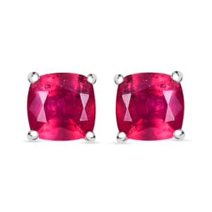 African Ruby (FF) Solitaire Stud Earrings in Platinum Over Sterling Silver 3.00 ctw