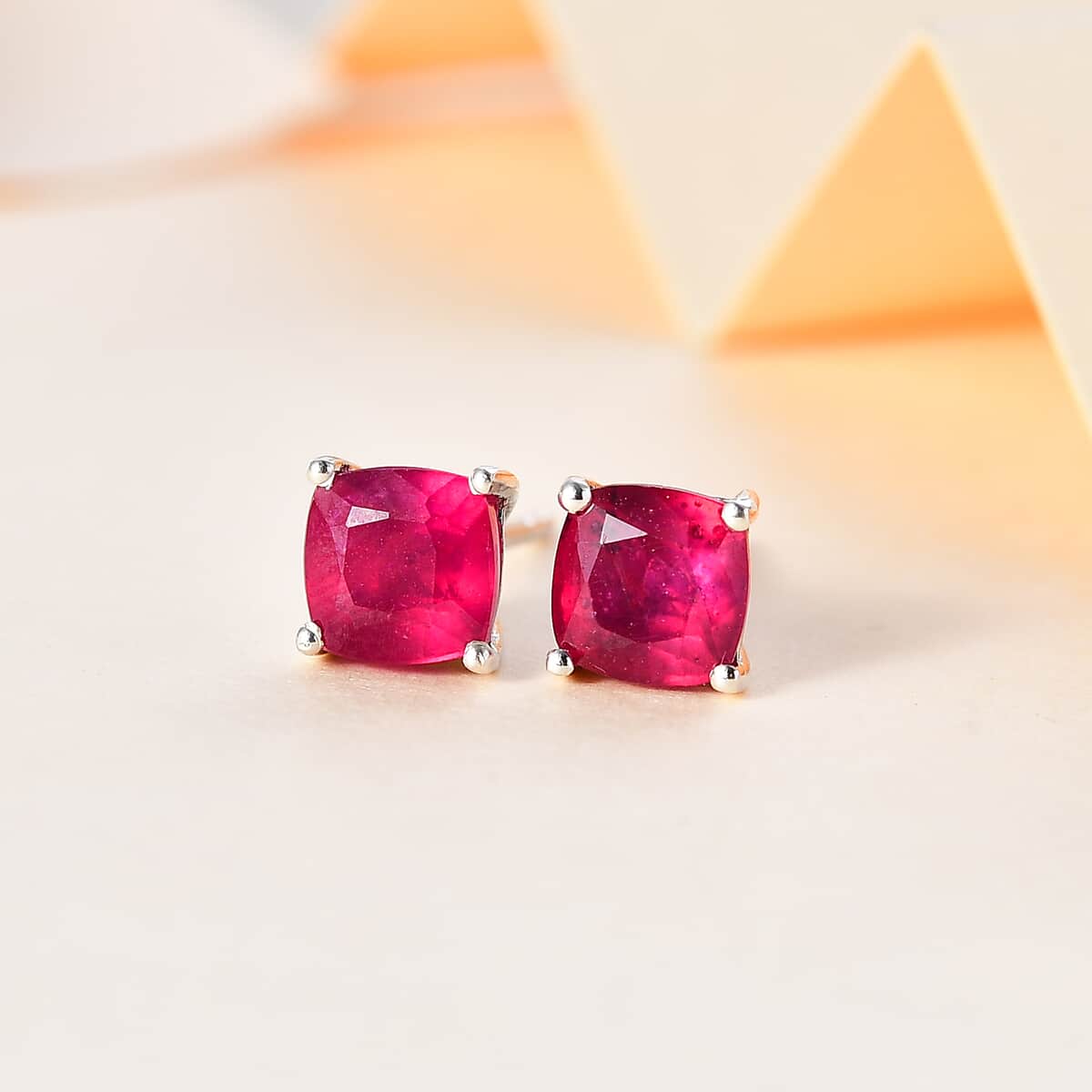 African Ruby (FF) Solitaire Stud Earrings in Platinum Over Sterling Silver 3.00 ctw image number 1